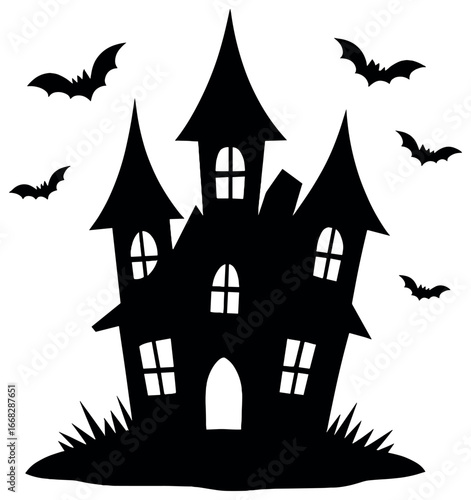 Spooky haunted house silhouette vector for halloween – eerie, mysterious design concept