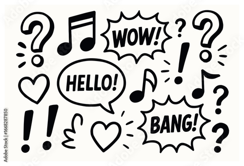 Pop art symbols vector: expression icons for design - comic style graphics collection