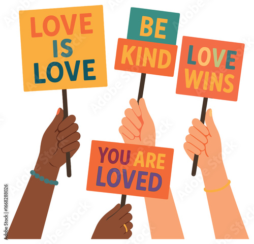 Love and unity banner vector: celebrate inclusivity and kindness - pride concept art