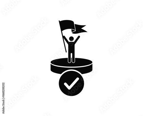 Person on podium with flag isolated on white background