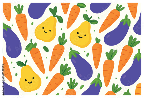 Whimsical vegetable pattern vector - playful carrot, eggplant, and squash design for harvest celebrations