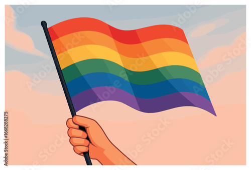 Pride parade vector: celebrating love, unity, and diversity with vibrant rainbow flag art