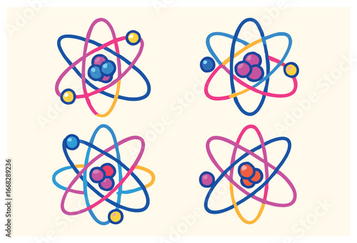 Colorful atomic models vector illustration | educational chemistry concept design