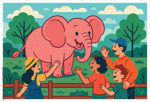 Joyful pink elephant vector art for world elephant day - celebrating wildlife and conservation