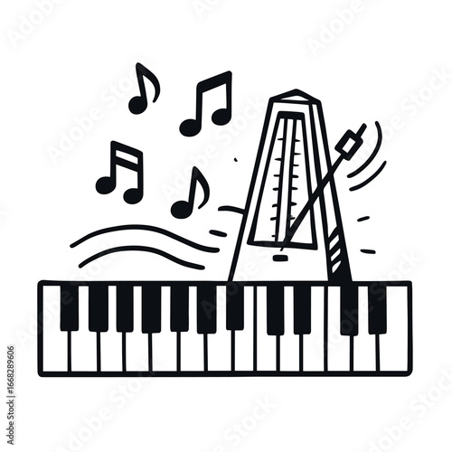 Musical composition vector: piano keys, metronome, notes for harmony and rhythm creativity