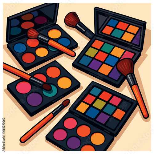 Vibrant makeup palette vector: colorful cosmetic designs for beauty and fashion inspiration