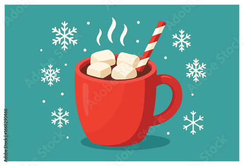 Cozy winter mug vector with marshmallows - perfect for christmas and winter holiday themes