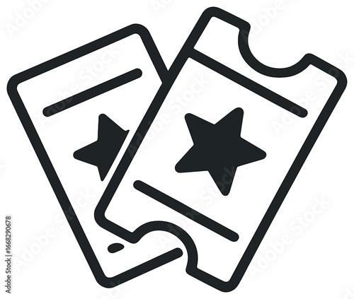 Cinema ticket icons vector - simple black and white movie ticket symbols