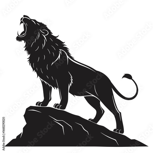Lion roaring on rock silhouette