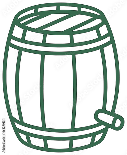 Minimalist beer barrel vector | simple green outline for brewing and oktoberfest designs