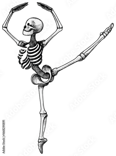 Ballet skeleton vector: elegant dance performance, halloween concept art illustration