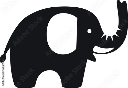 A simple and playful vector silhouette of a cute elephant, stylized like a child's drawing. Perfect for kids' designs and nursery decor