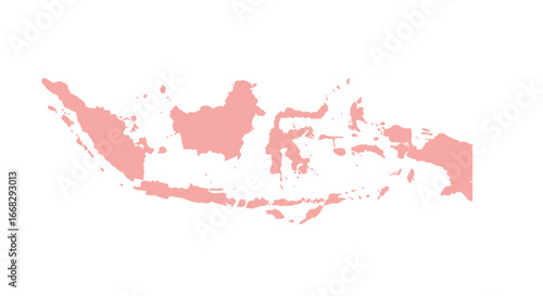 Detailed map of Indonesia featuring geographical borders and archipelago islands in pink, perfect for design projects