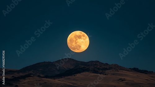 Dramatic full moon over silhouetted mountain landscape a celestial night sky spectacle