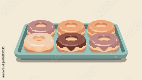 Vector minimalist tray of donuts using 5-color gradient palette, sleek modern style, abstract shapes, commercial vector art