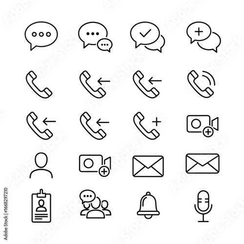 Sleek Communication Icons: A Collection of Modern Outline Symbols