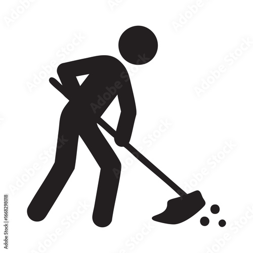 "Minimalist cleaning vector icon showing person cleaning, on white background for home and office cleaning services."