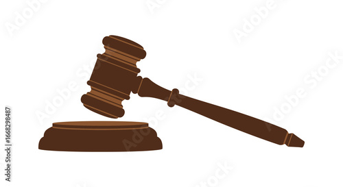 Brown gavel and sound block on white background