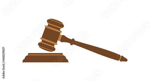 Brown gavel and sound block on white background