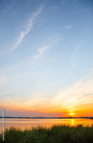 ‌The lake under the sunset