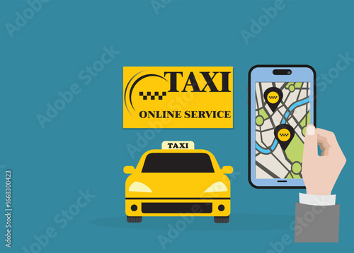 Taxi app.Taxi mobile illustration car concept banner
