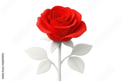 Photorealistic 3d red rose with white petals, rendered against transparent backdrop, symbolizing romantic love and delicate beauty