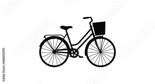 a black silhouette of a bicycle with a basket on the front