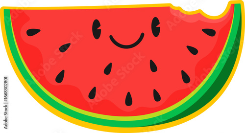 Fast food watermelon kawaii character vintage Y2K sticker or label. Fast food juice drink retro Y2K vector sticker, takeaway menu tag. Watermelon slice, summer juicy fruit happy personage label