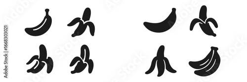 Various banana silhouettes in a minimalistic vector design