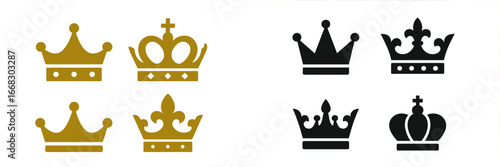 Gold and black crown vector illustrations for various uses