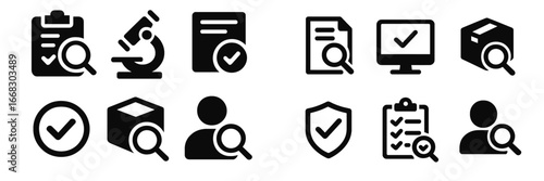 Quality assurance icons representing various inspection processes
