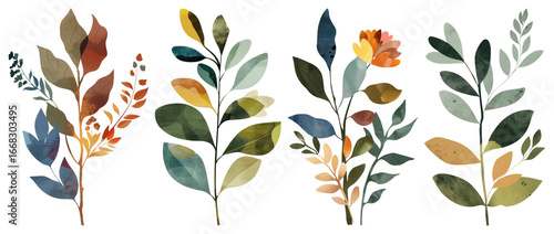 PNG Colorful abstract floral illustration, element set on transparent background