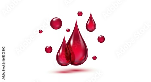 Red Liquid Drops Isolated on White Background Glossy Puddles and Spheres Vector Illustration