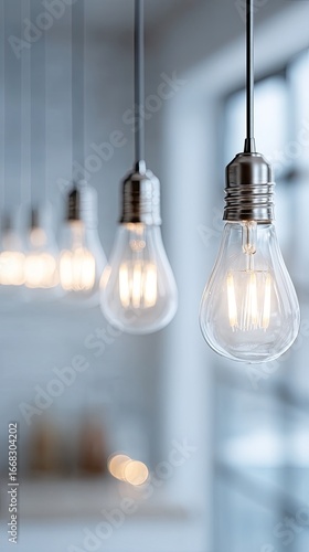 Close-up of Hanging Eco-Friendly LED Light Bulbs