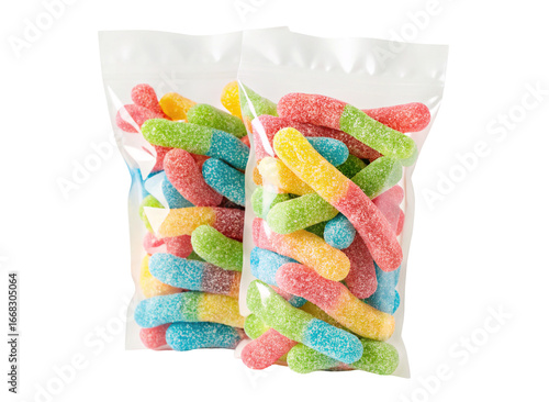 Wallpaper Mural Colorful gummy worms in transparent bags packed with sugary vibrant candy for sweet tooth cravings Torontodigital.ca