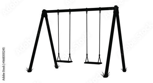 A black swing set with two swings on a white background