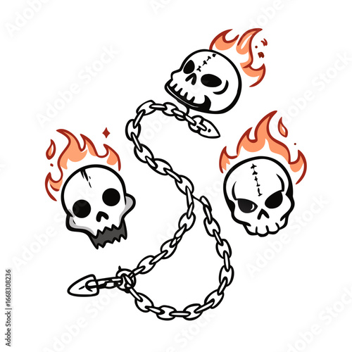 set of floating skulls chained cracked winged