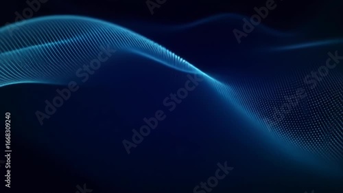 Abstract wave of glowing, light blue particles on a dark background