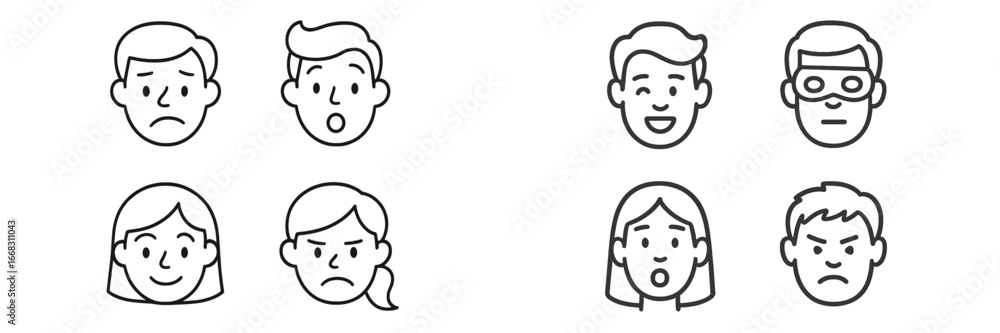 Diverse facial expressions illustration for creative use Diverse facial expressions illustration for creative use