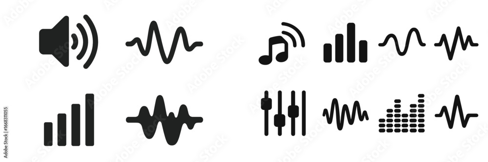 Fototapeta premium Sound and music symbols in vector illustration for audio concepts