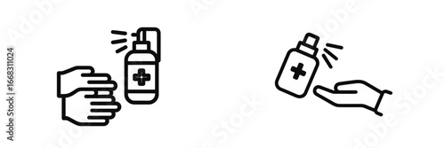 Hand hygiene and sanitization with antibacterial spray in vector style