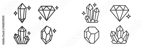 Vector illustration of various sparkling crystals and gemstones