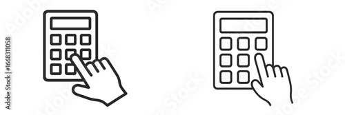 Hands using calculators in a minimalistic vector illustration