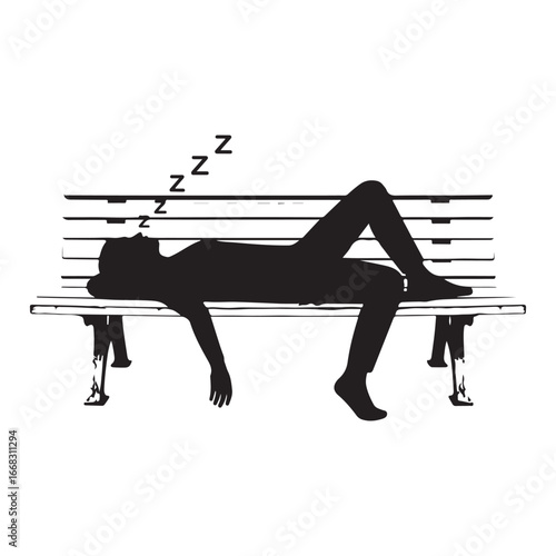 Silhouette of a Person Sleeping Peacefully on a Park Bench Surrounded by Sleep Bubbles Expressing Relaxation and Peaceful Slumber