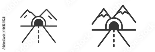 Road tunnel entrance with mountain backdrop in vector illustration