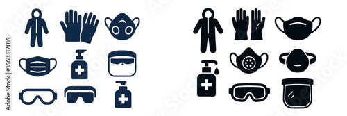 Vector illustration of medical and safety equipment icons isolated