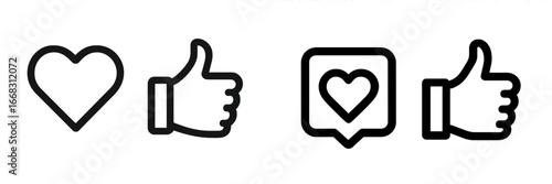 Vector illustration of love and approval symbols in black outline