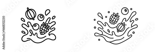 Fresh fruits splashing in water creating a dynamic vector illustration