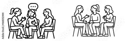 Engaging conversations between friends in minimalistic vector style