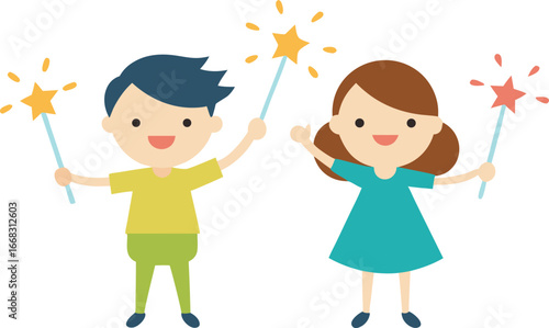 Joyful children holding sparklers vector illustration celebrating festive moments
